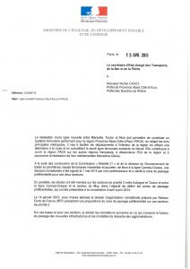 Lettre accord Ministre : Réalisation d’une ligne entre Marseille, Toulon et Nice
